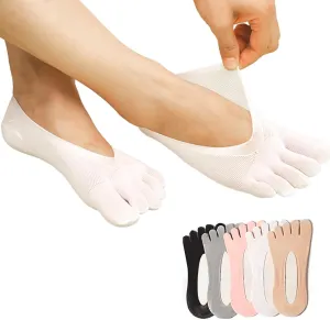 5 Pcs Non-Slip Bunion Socks for Women, Comfortable Socks with Toes Separated for Women, No-Show Compression Toe Sock for Dress Shoes Canvas Sneakers, Toe Sock for Bunion and Crooked Toes