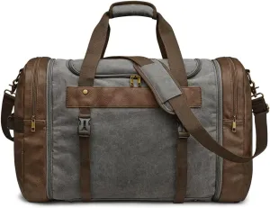 65L Canvas Duffle Bag Travel Overnight Carry on Duffel with Shoes Compartment for Men Women,Gray-As shown