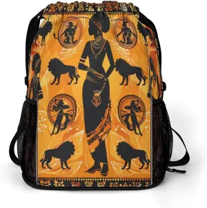 African Traditional Women And Animals Drawstring Backpack String Bag Sports Gym Sackpack with Side Pocket Shoes Compartment