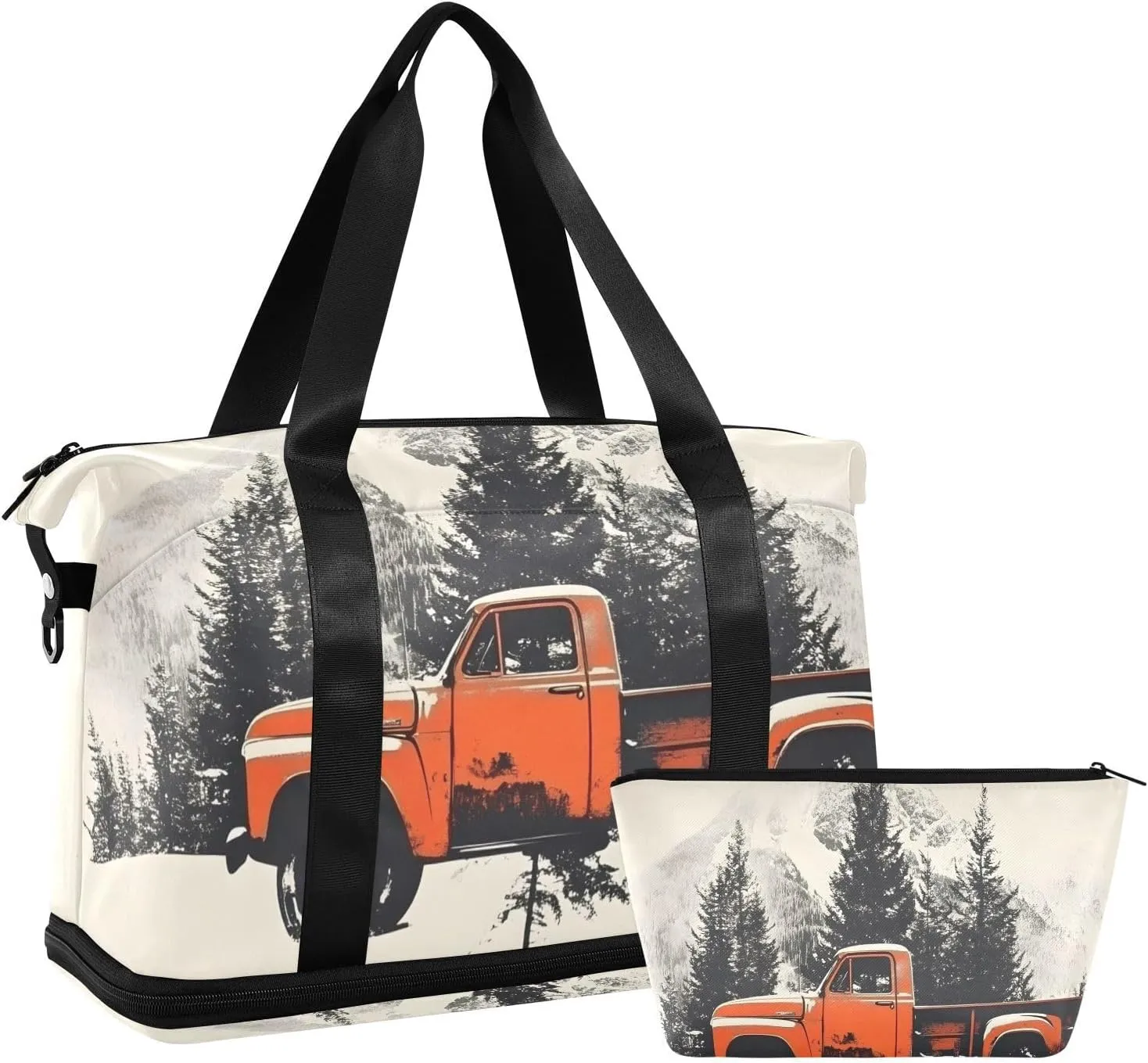 AIXIWAWA Duffel Bag Christmas Trucks Print for Travel Gym with Shoes Compartment Large Capacity with Toiletry Bag