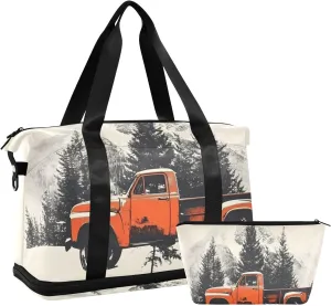 AIXIWAWA Duffel Bag Christmas Trucks Print for Travel Gym with Shoes Compartment Large Capacity with Toiletry Bag