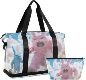 AIXIWAWA Duffel Bag Monster Rabbit Print for Travel Gym with Shoes Compartment Large Capacity with Toiletry Bag