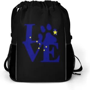 Alaska Gray Wolf Paw Drawstring Backpack String Bag Sports Gym Sackpack with Side Pocket Shoes Compartment