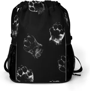 Animal Paw Prints Drawstring Backpack String Bag Sports Gym Sackpack with Side Pocket Shoes Compartment