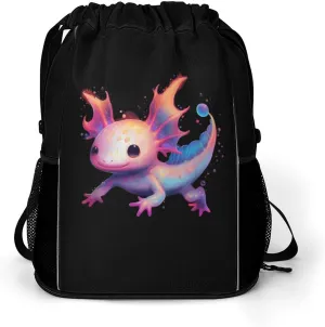 Axolotl Angels Drawstring Backpack String Bag Sports Gym Sackpack with Side Pocket Shoes Compartment