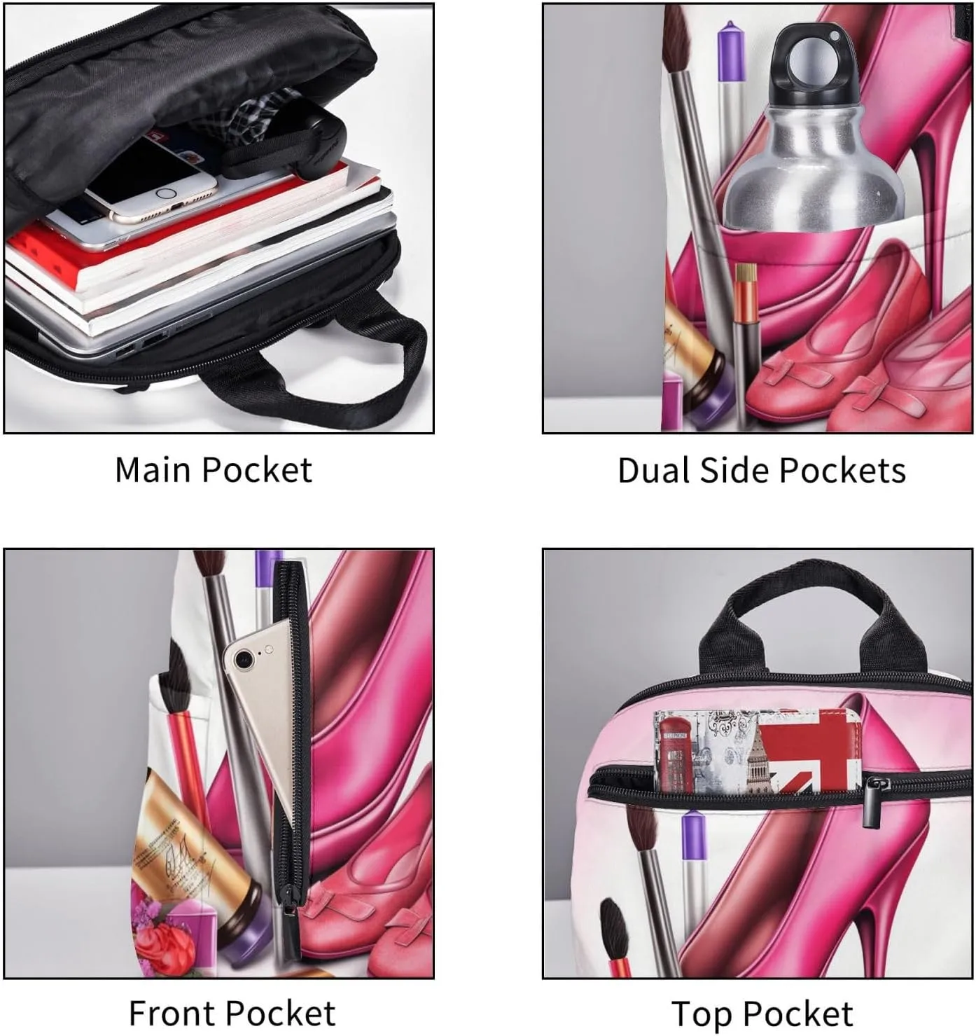 Backpack shoes and makeup Travel Casual Laptop Backpack Adjustable Hiking Daypack for Men Women