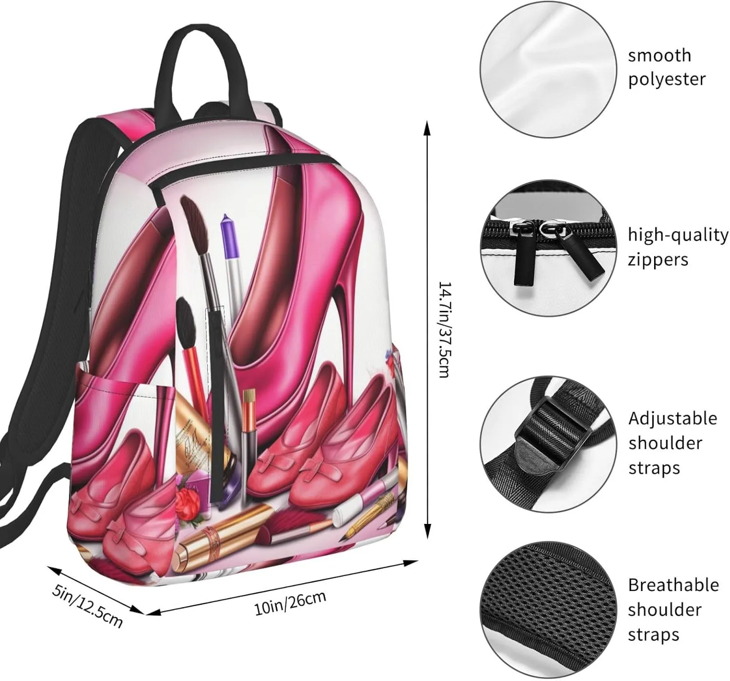 Backpack shoes and makeup Travel Casual Laptop Backpack Adjustable Hiking Daypack for Men Women