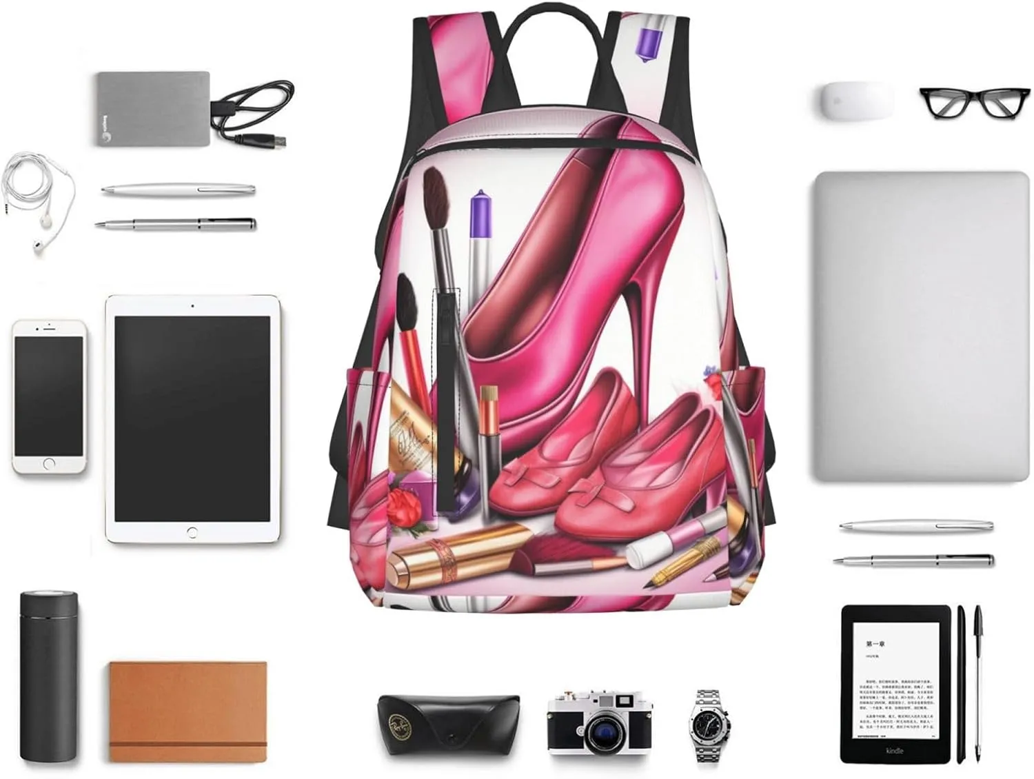 Backpack shoes and makeup Travel Casual Laptop Backpack Adjustable Hiking Daypack for Men Women