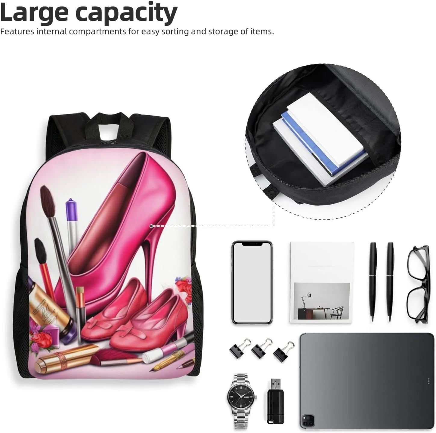 Backpack Shoes And Makeup Travel Casual Laptop Backpack Waterproof Hiking Daypack For Men Women