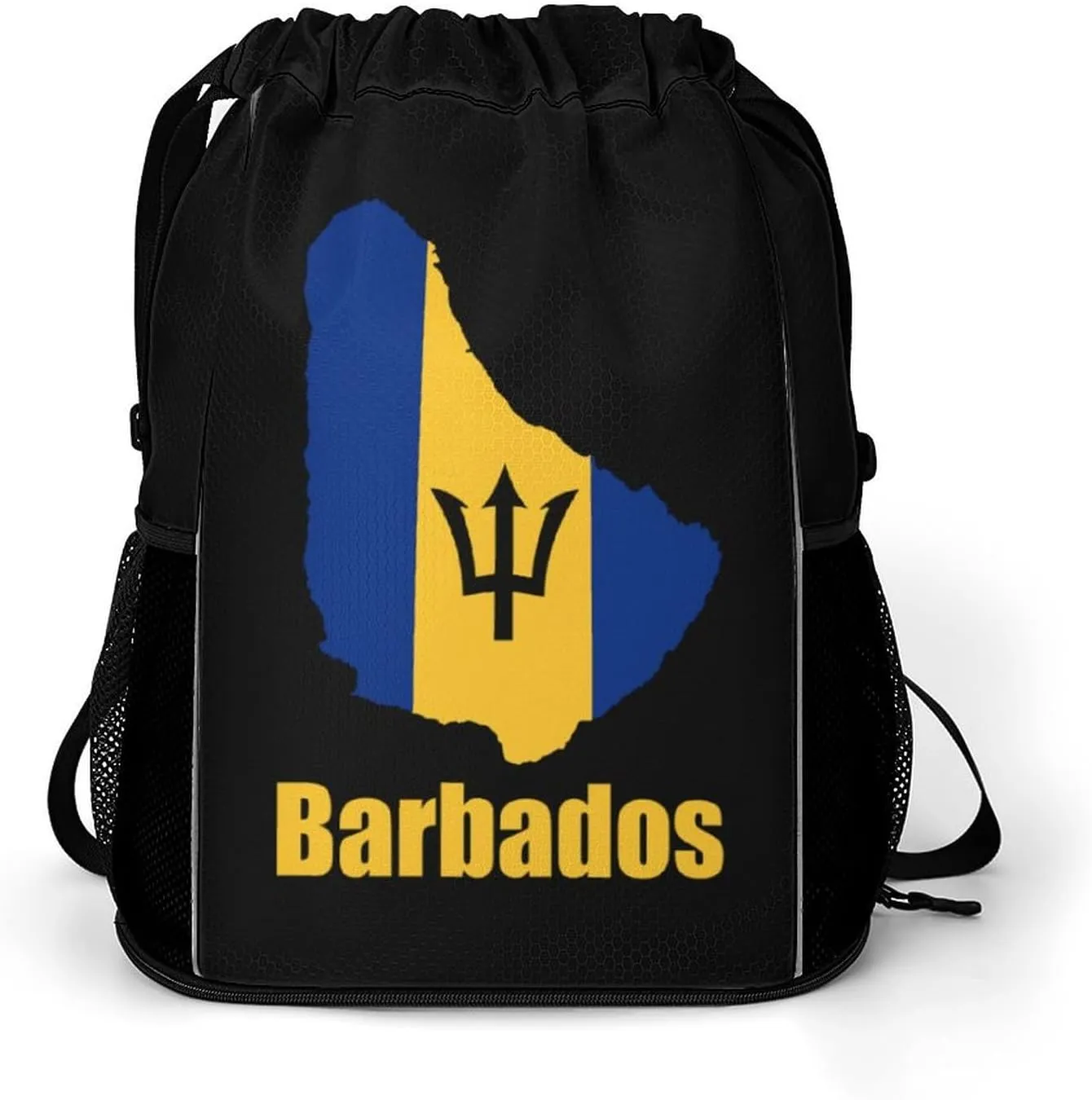 Barbados Flag Map Drawstring Backpack String Bag Sports Gym Sackpack with Side Pocket Shoes Compartment