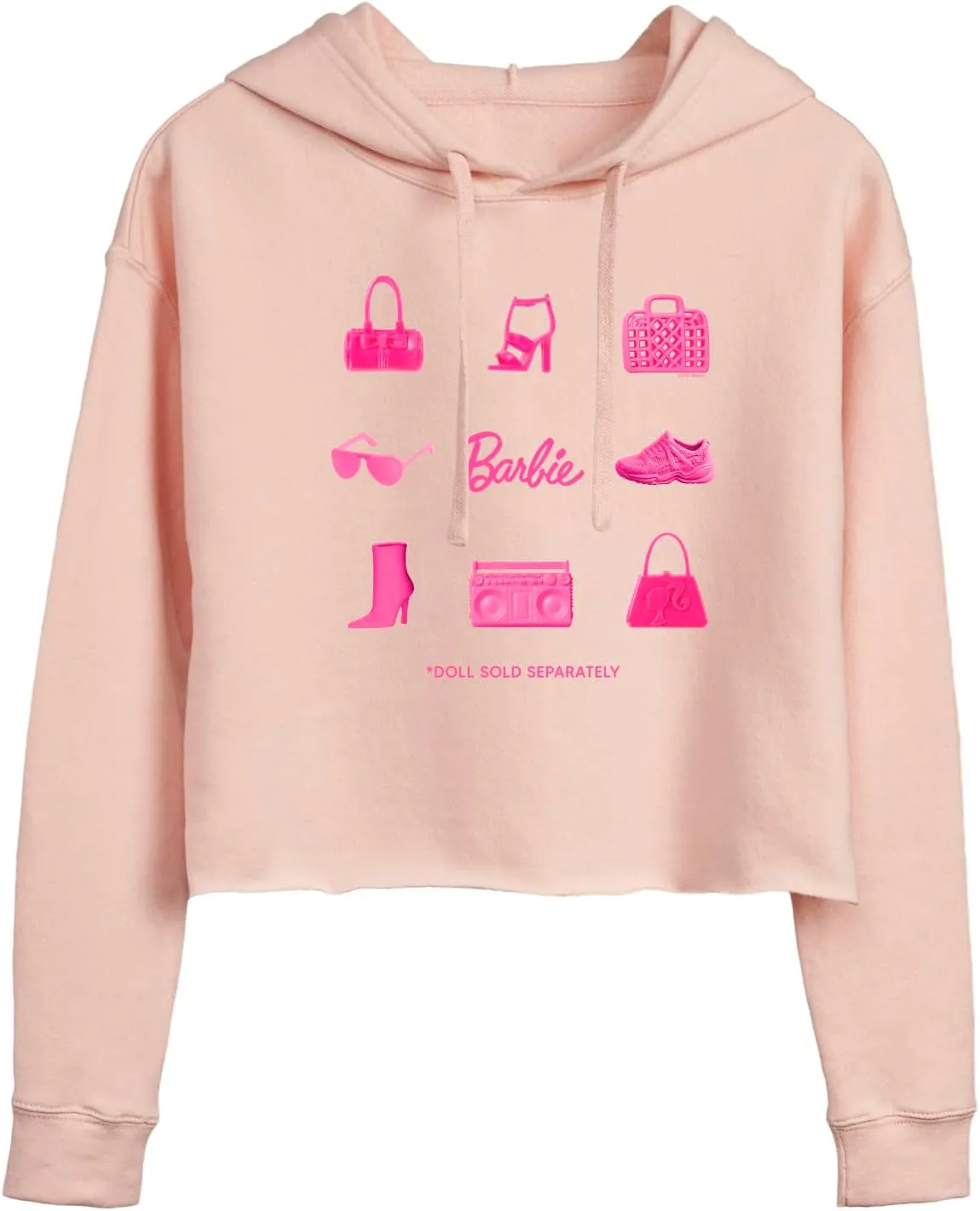 Barbie - Iconic Purse, Shoes, Sunglasses, & Boombox - Doll Sold Separately - Women's Cropped Pullover Hoodie