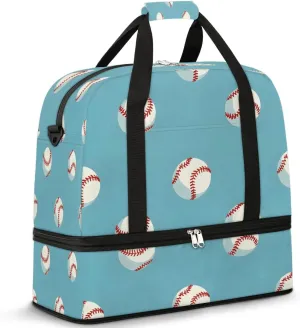 Baseball Pattern Foldable Travel Duffel Bag Overnight Weekender Bags with Shoes Compartment Sports Gym Bags for Men Women