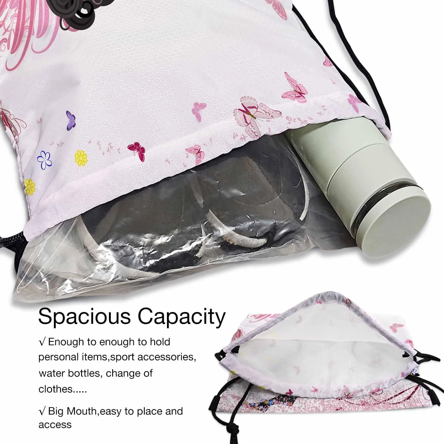 Beautiful Fairy Colorful Flower Dress Pink Butterflies Gym Backpack Lightweight Waterproof Sports Backpack Stroage Shoes Ball
