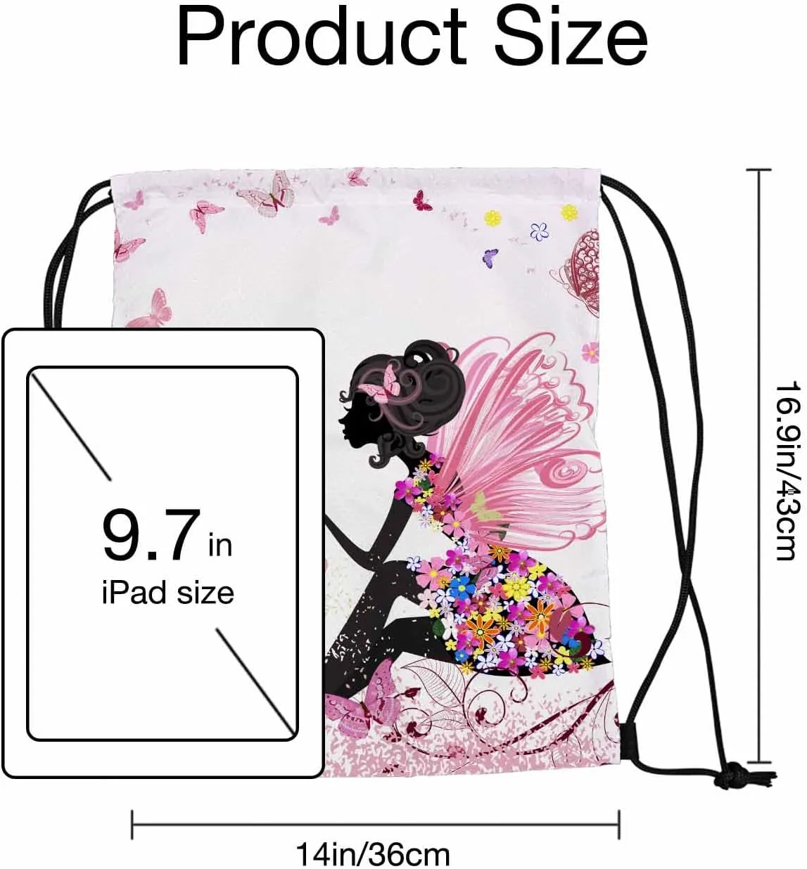 Beautiful Fairy Colorful Flower Dress Pink Butterflies Gym Backpack Lightweight Waterproof Sports Backpack Stroage Shoes Ball