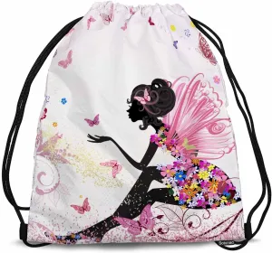 Beautiful Fairy Colorful Flower Dress Pink Butterflies Gym Backpack Lightweight Waterproof Sports Backpack Stroage Shoes Ball
