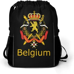 Belgium Belgian Logo Drawstring Backpack String Bag Sports Gym Sackpack with Side Pocket Shoes Compartment