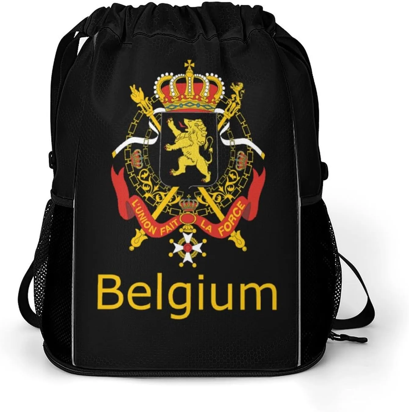Belgium Belgian Logo Drawstring Backpack String Bag Sports Gym Sackpack with Side Pocket Shoes Compartment