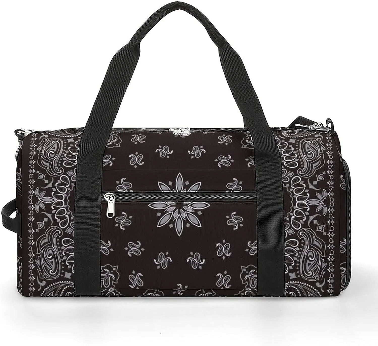 Black Paisley Bandana Sports Gym Bag With Shoes Compartment Lightweight Duffel Carryon Overnight Travel Pack