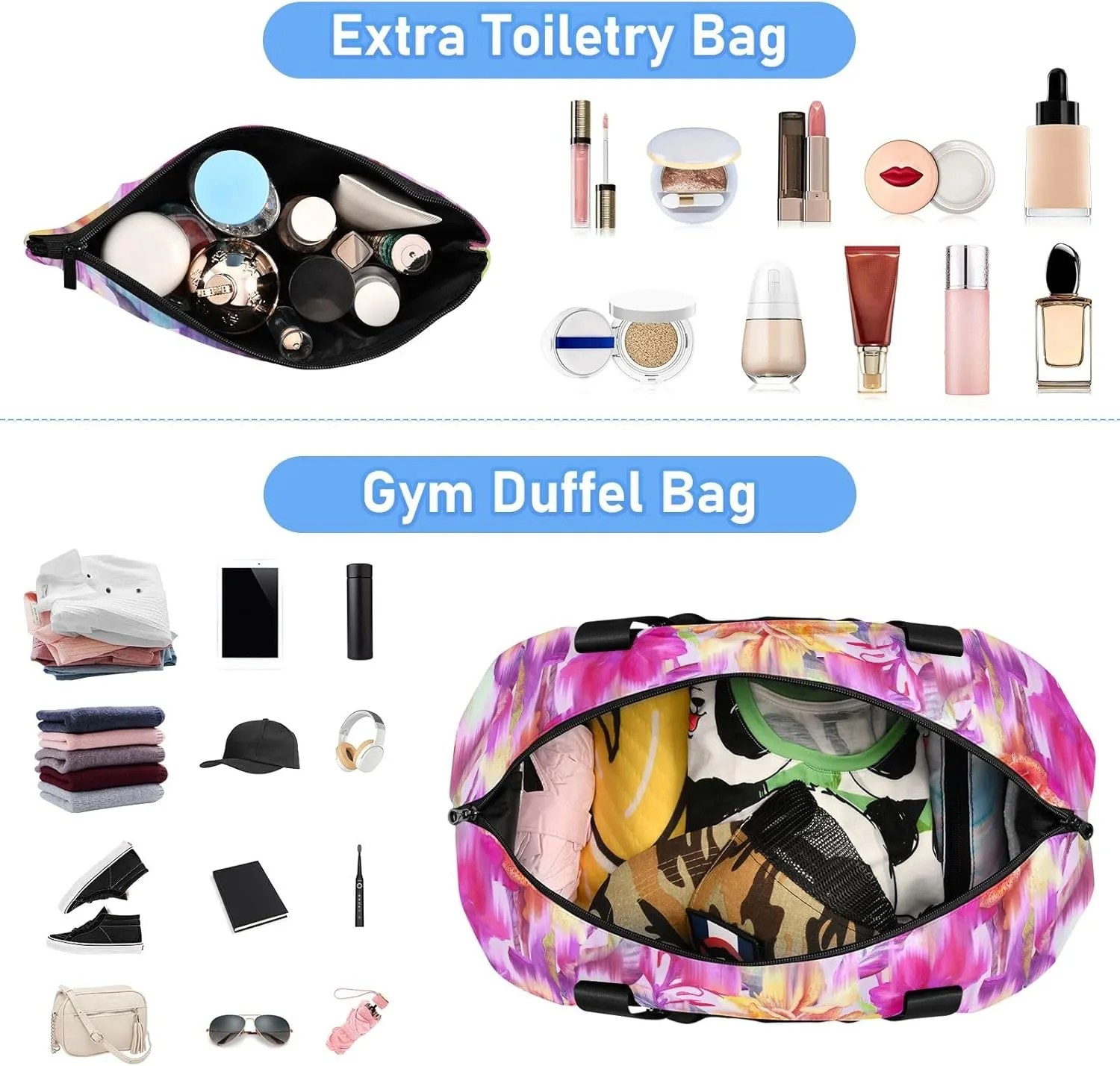Blurred Tropical Flowers Expandable Travel Weekender Bags with Wet Pocket and Shoes Compartment Large Duffle Bag