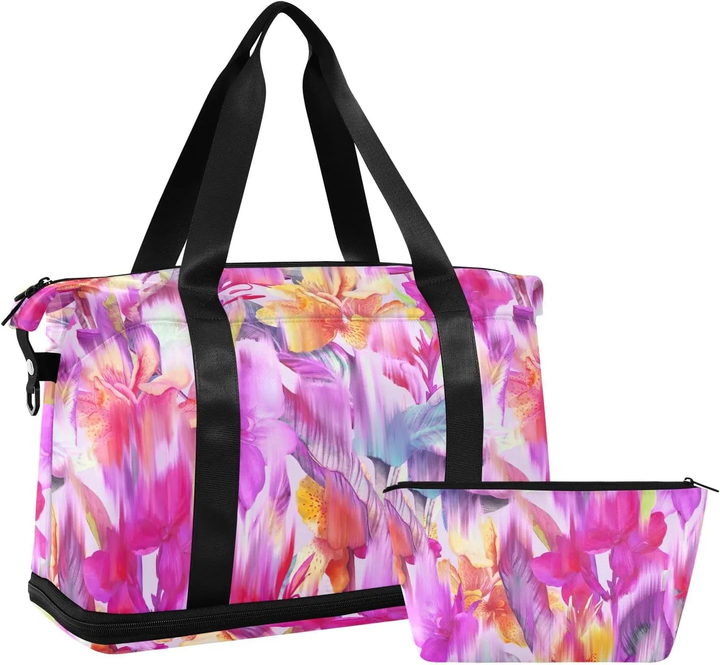 Blurred Tropical Flowers Expandable Travel Weekender Bags with Wet Pocket and Shoes Compartment Large Duffle Bag