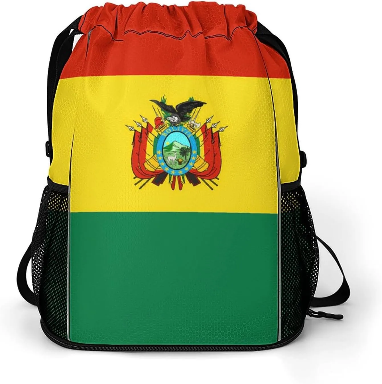 Bolivia Flag Drawstring Backpack String Bag Sports Gym Sackpack with Side Pocket Shoes Compartment