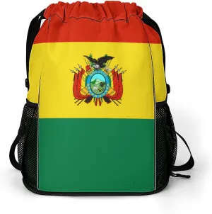 Bolivia Flag Drawstring Backpack String Bag Sports Gym Sackpack with Side Pocket Shoes Compartment