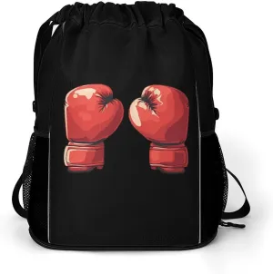 Boxing Gloves Drawstring Backpack String Bag Sports Gym Sackpack with Side Pocket Shoes Compartment
