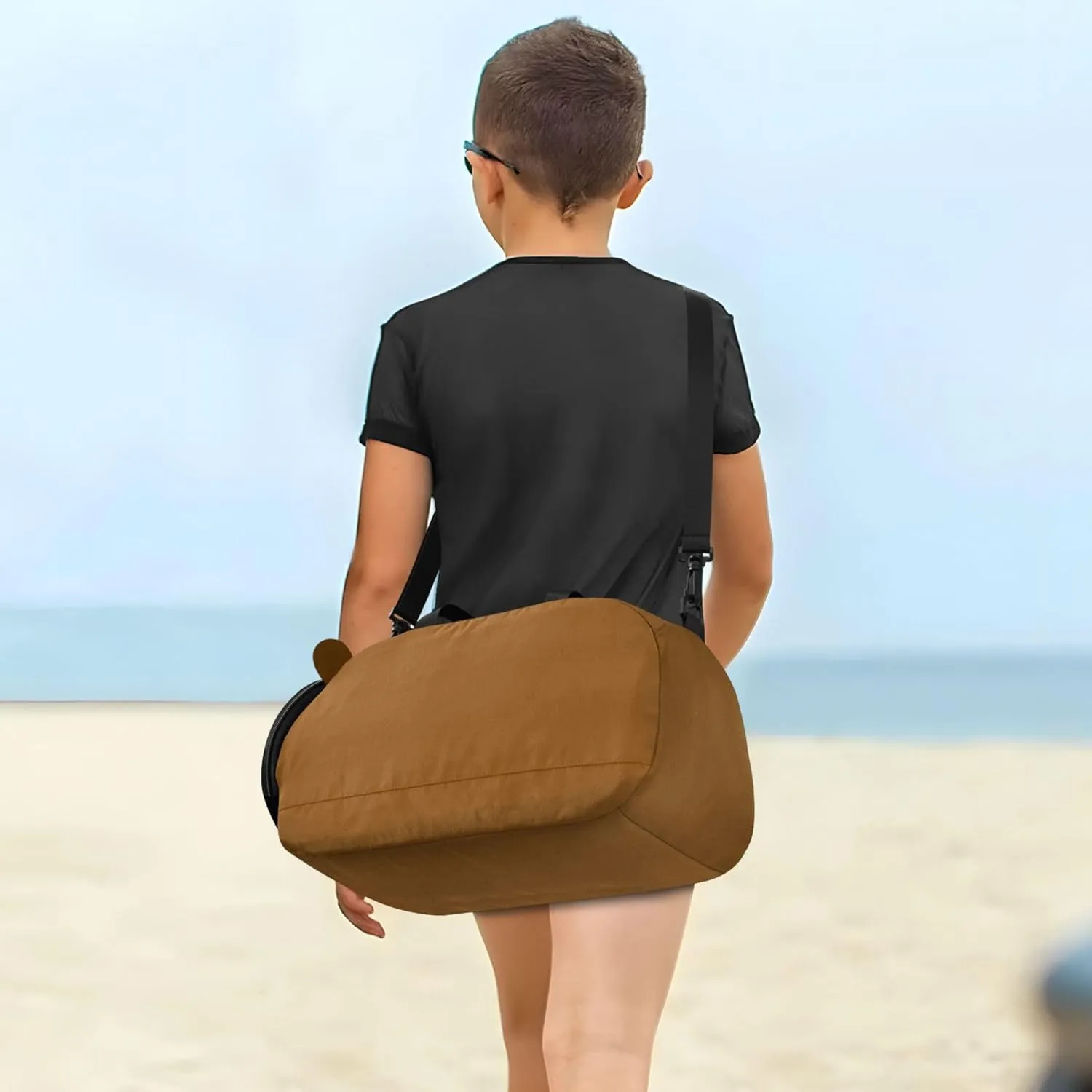 Brown Color Small Gym Bag with Shoes Compartment Multifunctional Kids Overnight Duffel Bag for Travel, Swimming, Dance, Ballet