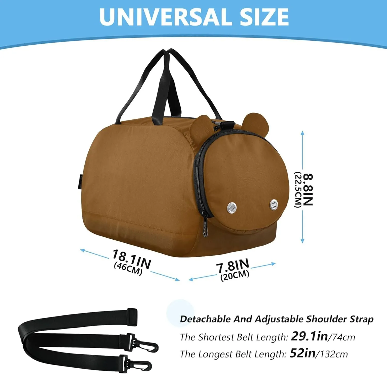 Brown Color Small Gym Bag with Shoes Compartment Multifunctional Kids Overnight Duffel Bag for Travel, Swimming, Dance, Ballet