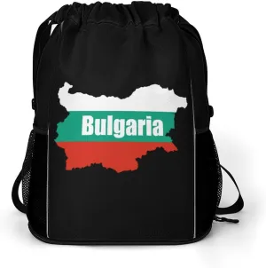 Bulgaria Map Flag Drawstring Backpack String Bag Sports Gym Sackpack with Side Pocket Shoes Compartment
