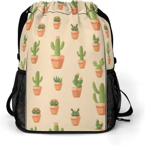 Cactus Tropical Aloe Drawstring Backpack String Bag Sports Gym Sackpack with Side Pocket Shoes Compartment