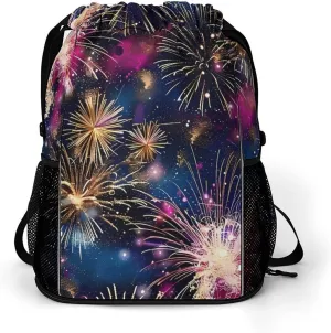 Camouflage Fireworks Drawstring Backpack String Bag Sports Gym Sackpack with Side Pocket Shoes Compartment