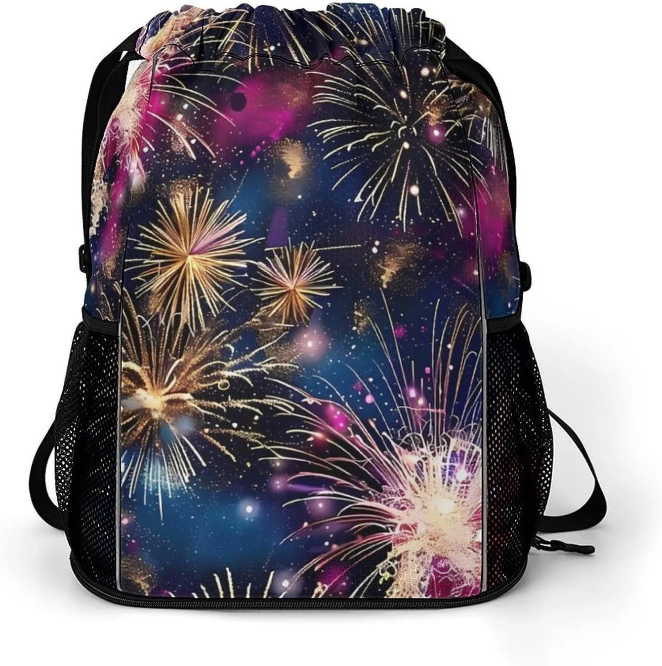 Camouflage Fireworks Drawstring Backpack String Bag Sports Gym Sackpack with Side Pocket Shoes Compartment