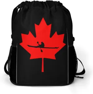 Canadian Kayaking Canada Drawstring Backpack String Bag Sports Gym Sackpack with Side Pocket Shoes Compartment