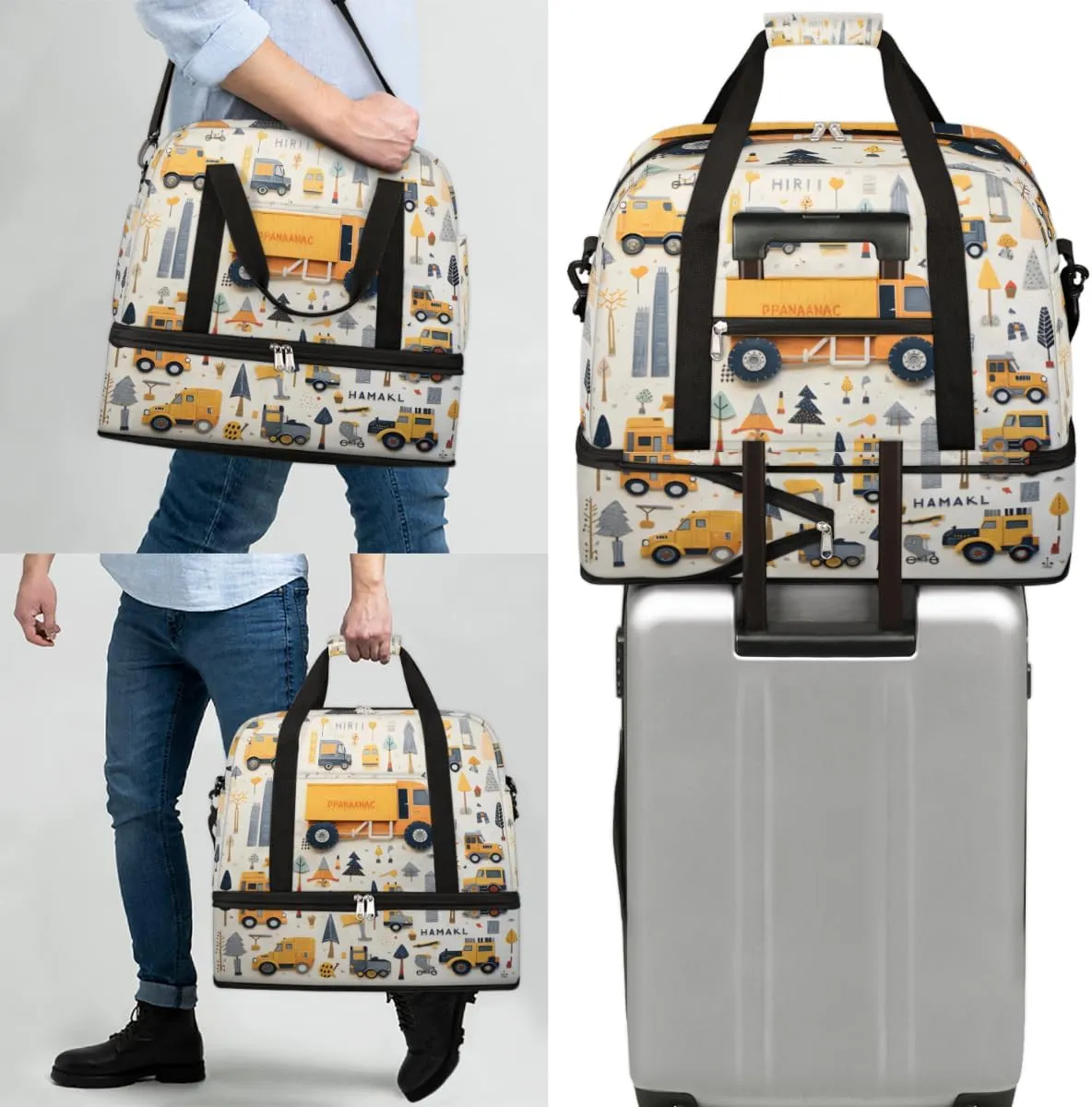 Cars Pattern Foldable Travel Duffel Bag Overnight Weekender Bag with Shoes Compartment Sports Gym Bag for Men Women