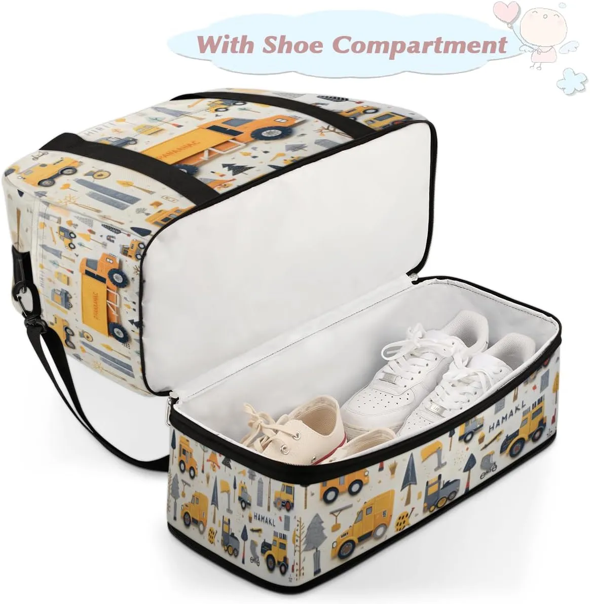 Cars Pattern Foldable Travel Duffel Bag Overnight Weekender Bag with Shoes Compartment Sports Gym Bag for Men Women