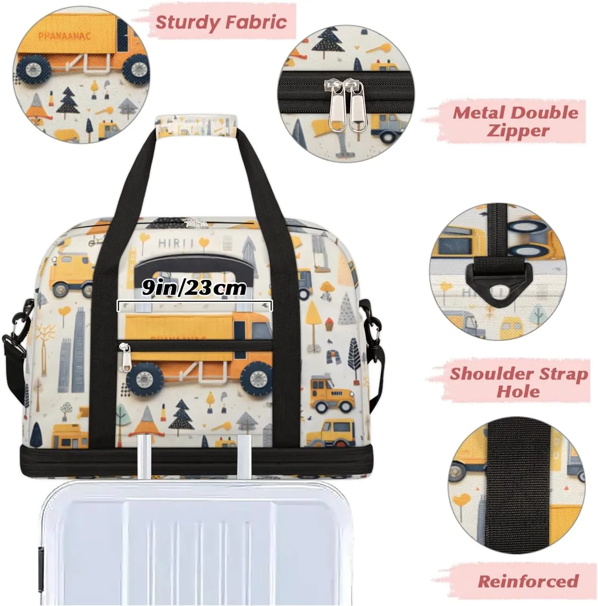 Cars Pattern Foldable Travel Duffel Bag Overnight Weekender Bag with Shoes Compartment Sports Gym Bag for Men Women