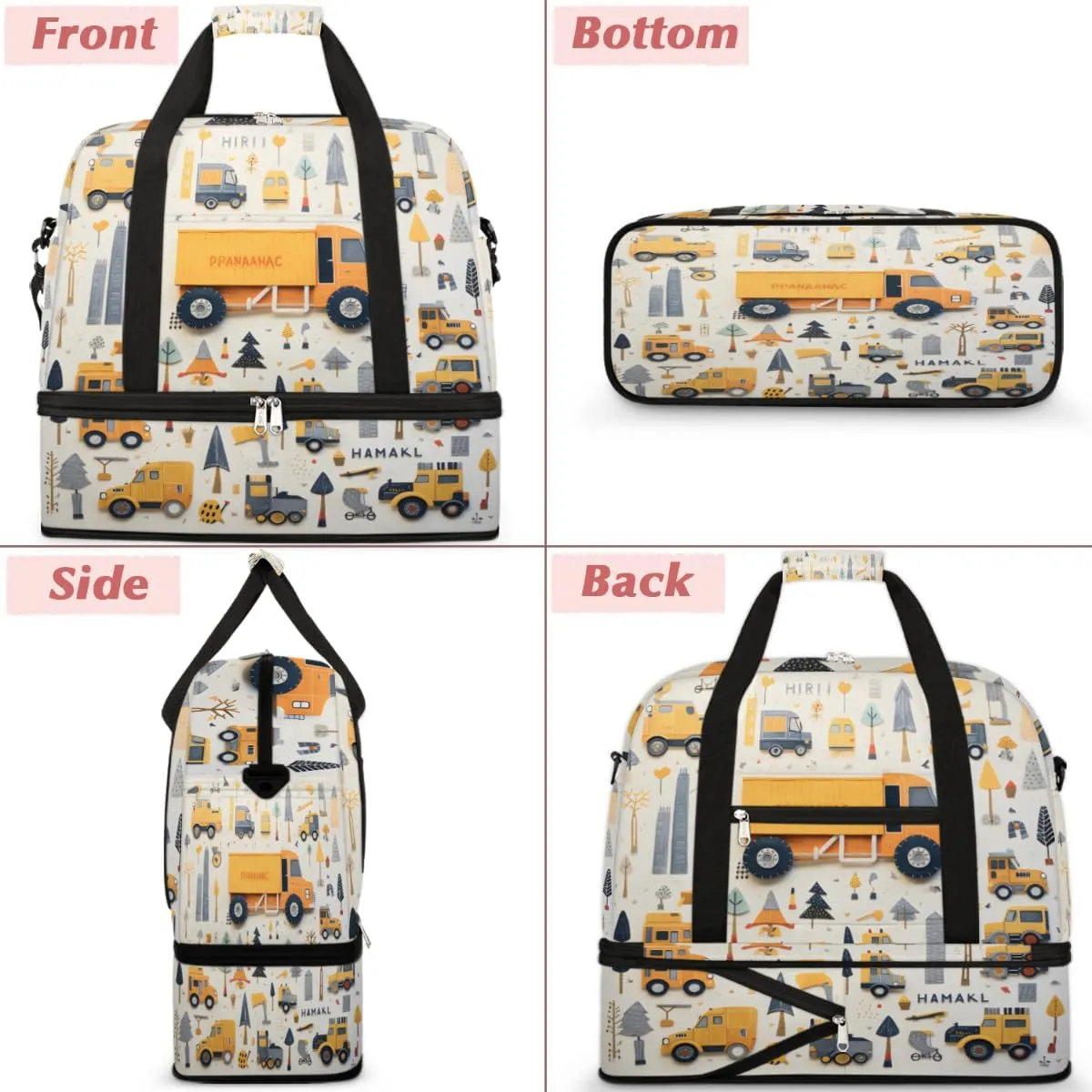 Cars Pattern Foldable Travel Duffel Bag Overnight Weekender Bag with Shoes Compartment Sports Gym Bag for Men Women