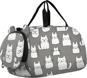 Cartoon Cat Girl's Gym Duffel Bag with Shoes Compartment Multifunctional Travel Duffel Bag for School Practice, Sports, Travel