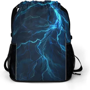 Cartoon Glowing Thunder Drawstring Backpack String Bag Sports Gym Sackpack with Side Pocket Shoes Compartment