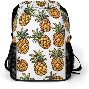 Cartoon Pineapple Abstract Ananas Drawstring Backpack String Bag Sports Gym Sackpack with Side Pocket Shoes Compartment