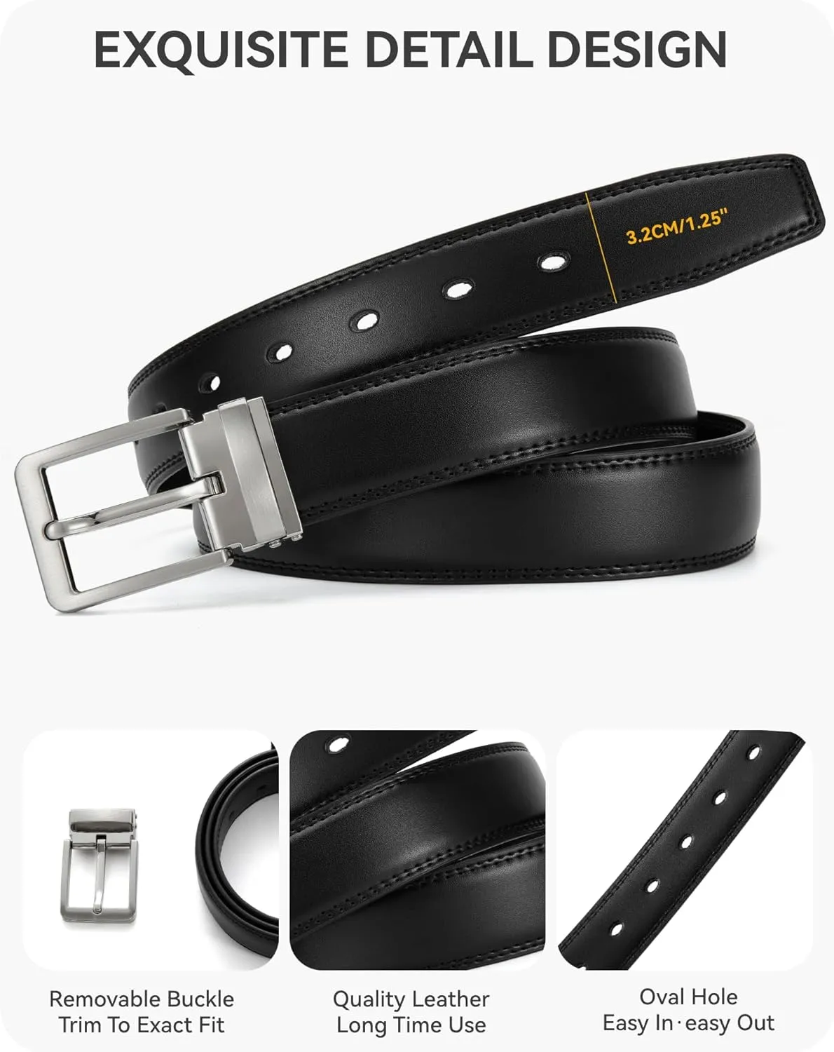CHAOREN Belts for Men - Mens Dress Belt 1.25" Leather Belt with Removable Buckle - Perfect For Dress Shoes