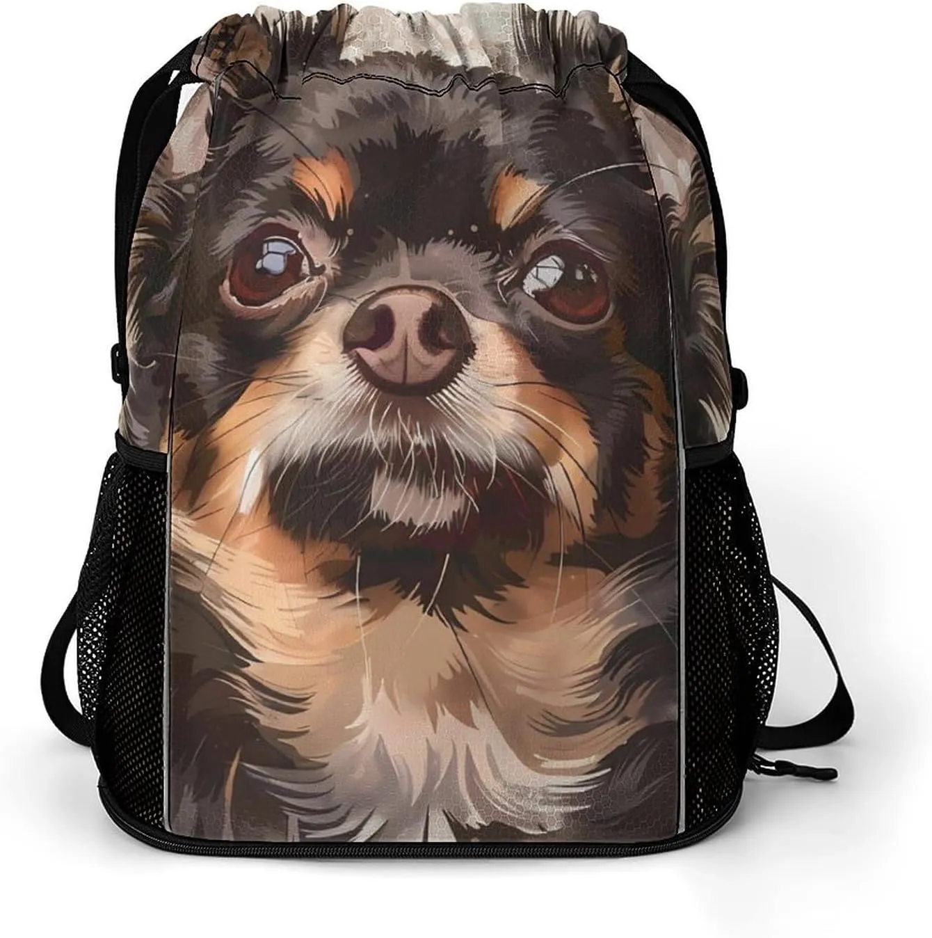 Chihuahua Dog Watercolor Drawstring Backpack String Bag Sports Gym Sackpack with Side Pocket Shoes Compartment