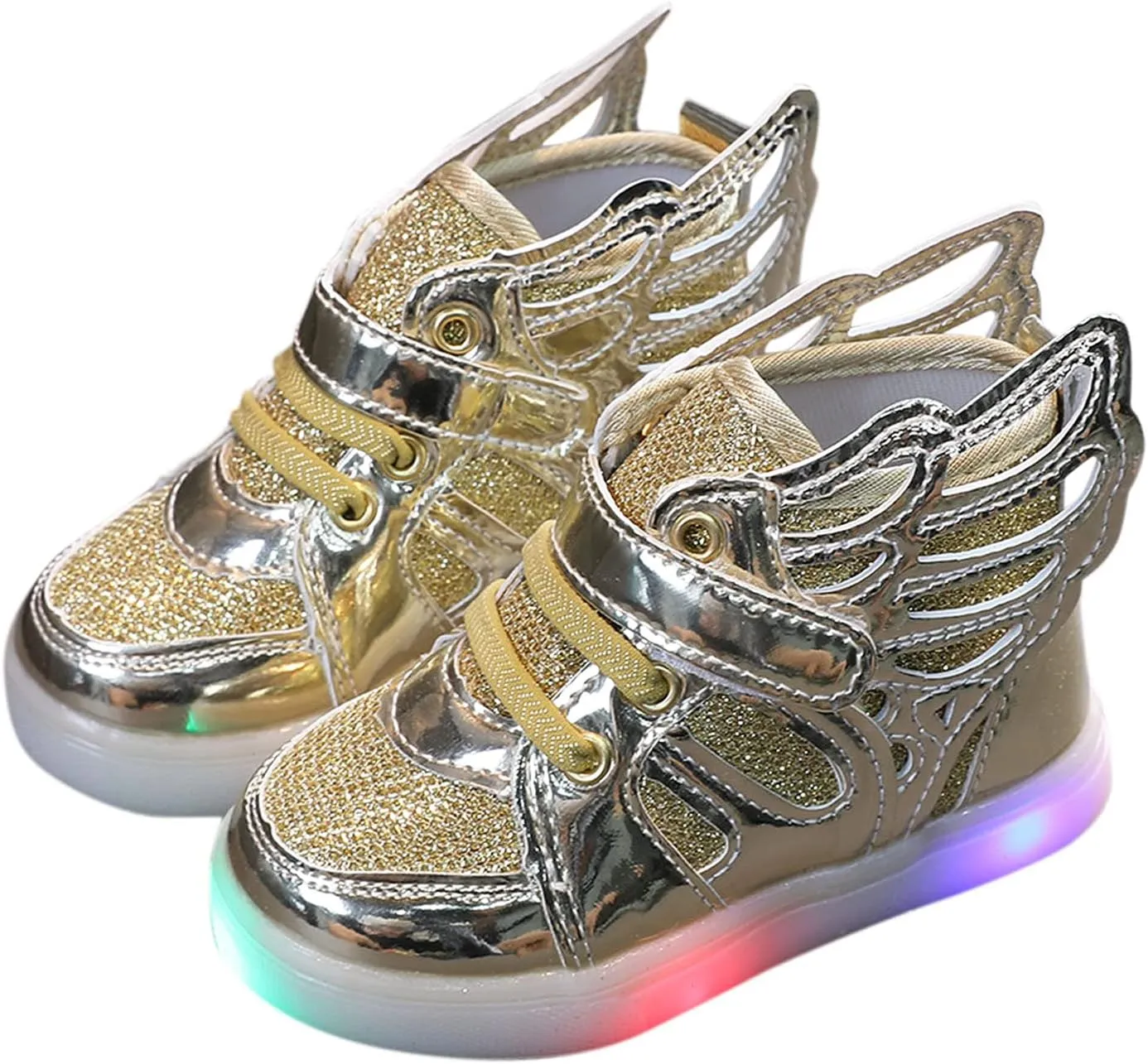 Children Bling Luminous Light Led Sneaker Kids Mesh High Tops Sport Party Shoes with Wing Style