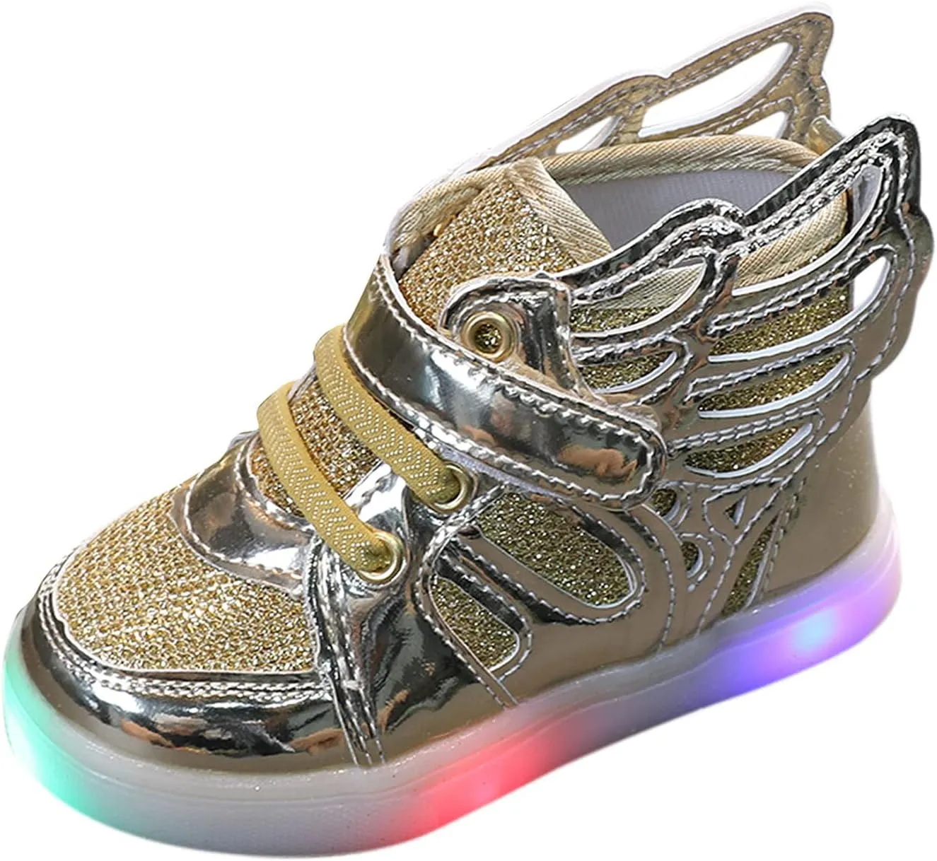 Children Bling Luminous Light Led Sneaker Kids Mesh High Tops Sport Party Shoes with Wing Style