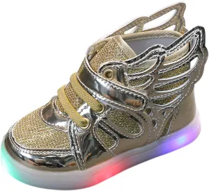 Children Bling Luminous Light Led Sneaker Kids Mesh High Tops Sport Party Shoes with Wing Style
