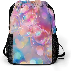 Colorful Bubbles Magic Drawstring Backpack String Bag Sports Gym Sackpack with Side Pocket Shoes Compartment