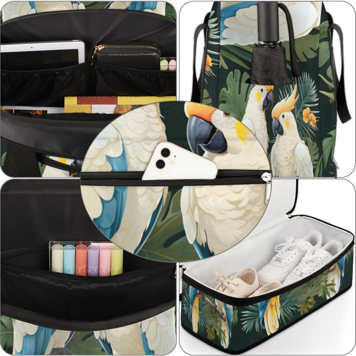 Colorful Parrot Foldable Travel Duffel Bag Overnight Weekender Bag with Shoes Compartment Sports Gym Bag for Men Women