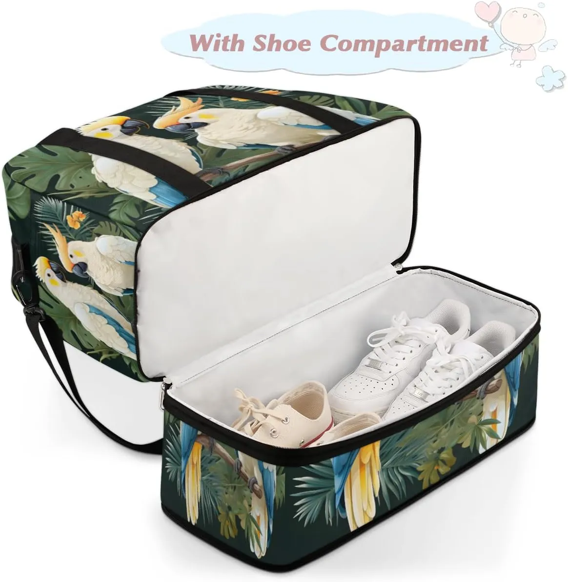 Colorful Parrot Foldable Travel Duffel Bag Overnight Weekender Bag with Shoes Compartment Sports Gym Bag for Men Women