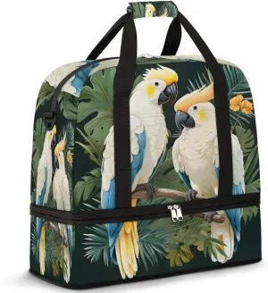 Colorful Parrot Foldable Travel Duffel Bag Overnight Weekender Bag with Shoes Compartment Sports Gym Bag for Men Women